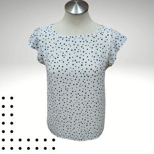 LOFT Black and White Ruffled Cap Sleeve Blouse